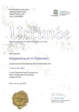Urkunde Krippenbrauch Oesterreich Unesco